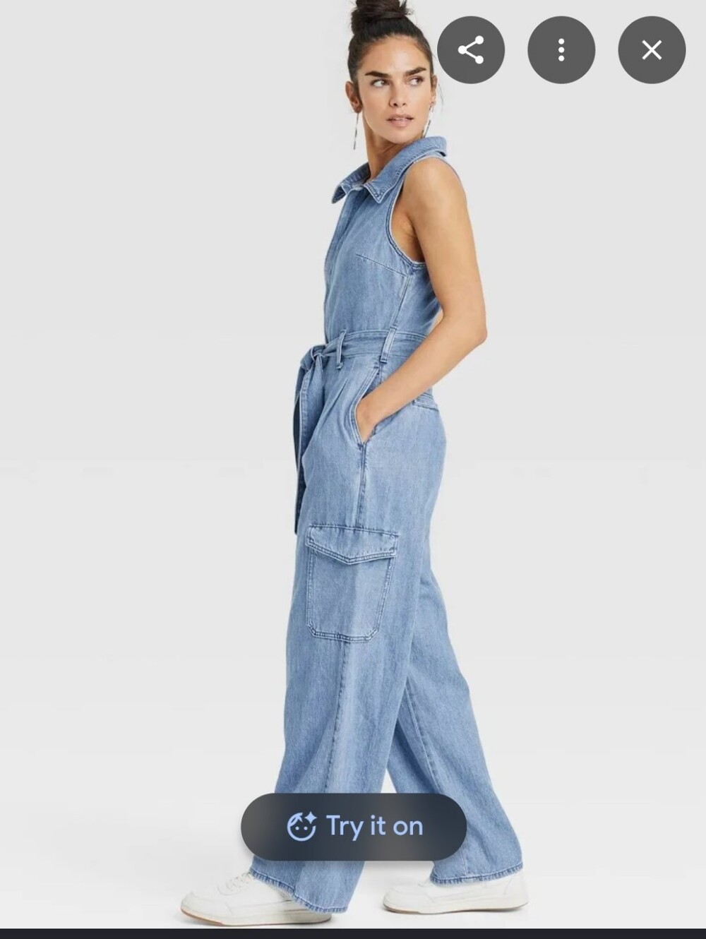 NWT Universal Thread Light Blue Denim Sleeveless Utility Jumpsuit Size 18 Plus - Picture 3 of 8